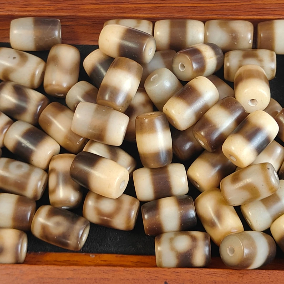 白芯台珠打下了！巴西白料台工桶珠一线单株10*16条纹玛瑙