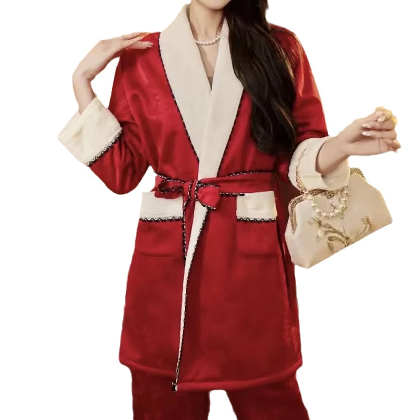 达芬奇密码2023新款女士睡衣秋冬季新款加绒加厚睡衣可外穿家居服