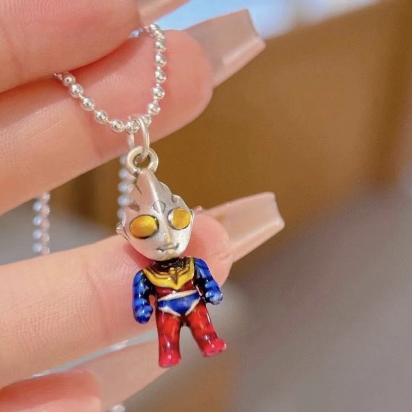吊坠足银 烧蓝赛罗项链迪迦奥特曼吊坠纯银送男孩子儿童节挂坠