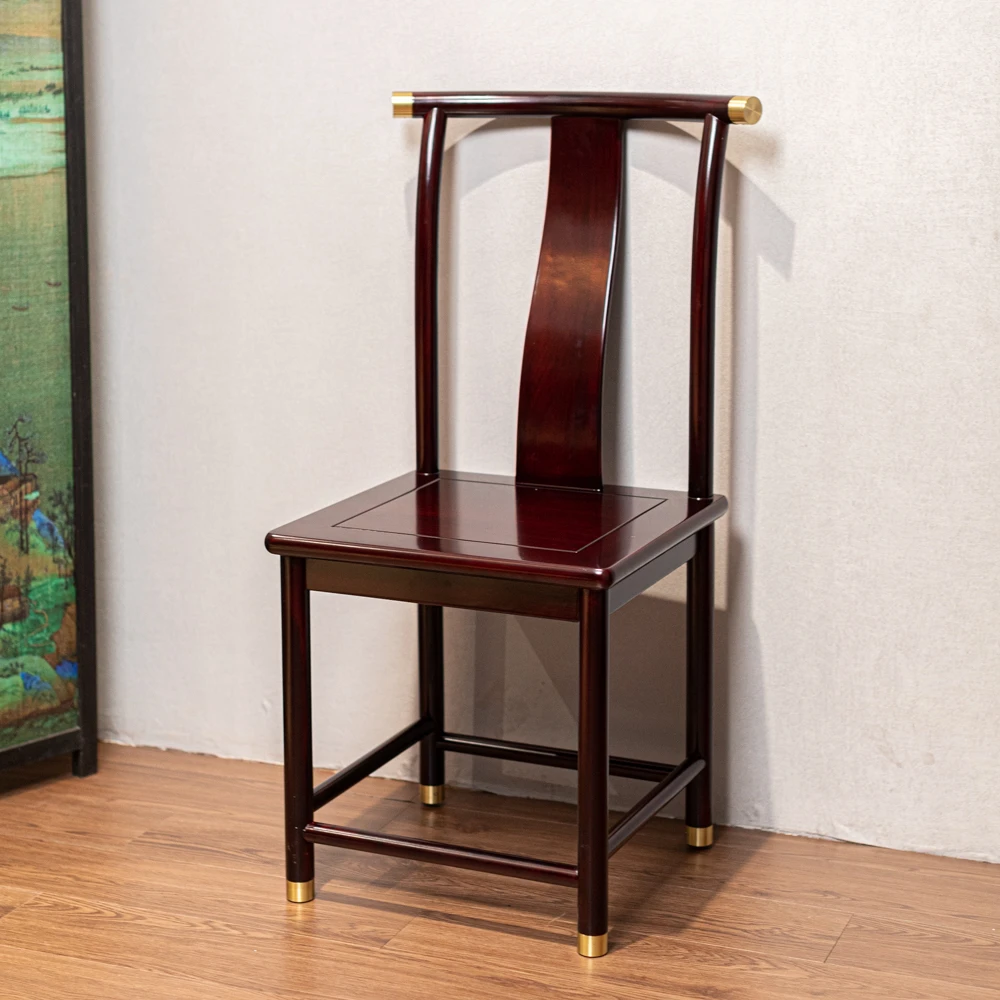 中式铜脚餐椅靠背椅45cm坐高家用客厅原木H木饭店椅子餐厅新中式