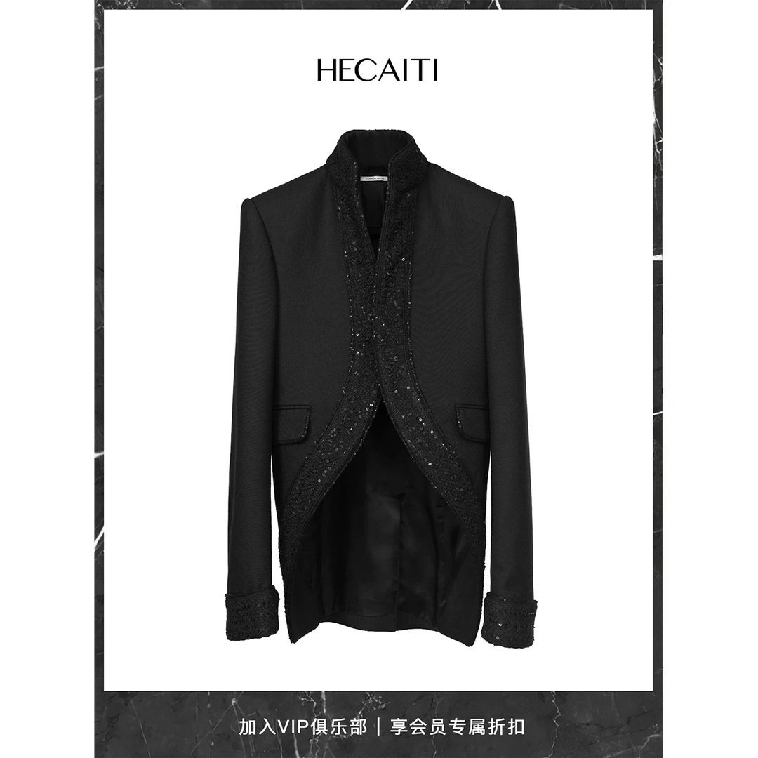 HECAITI 赫卡帝亮片拼接小燕尾吸烟装