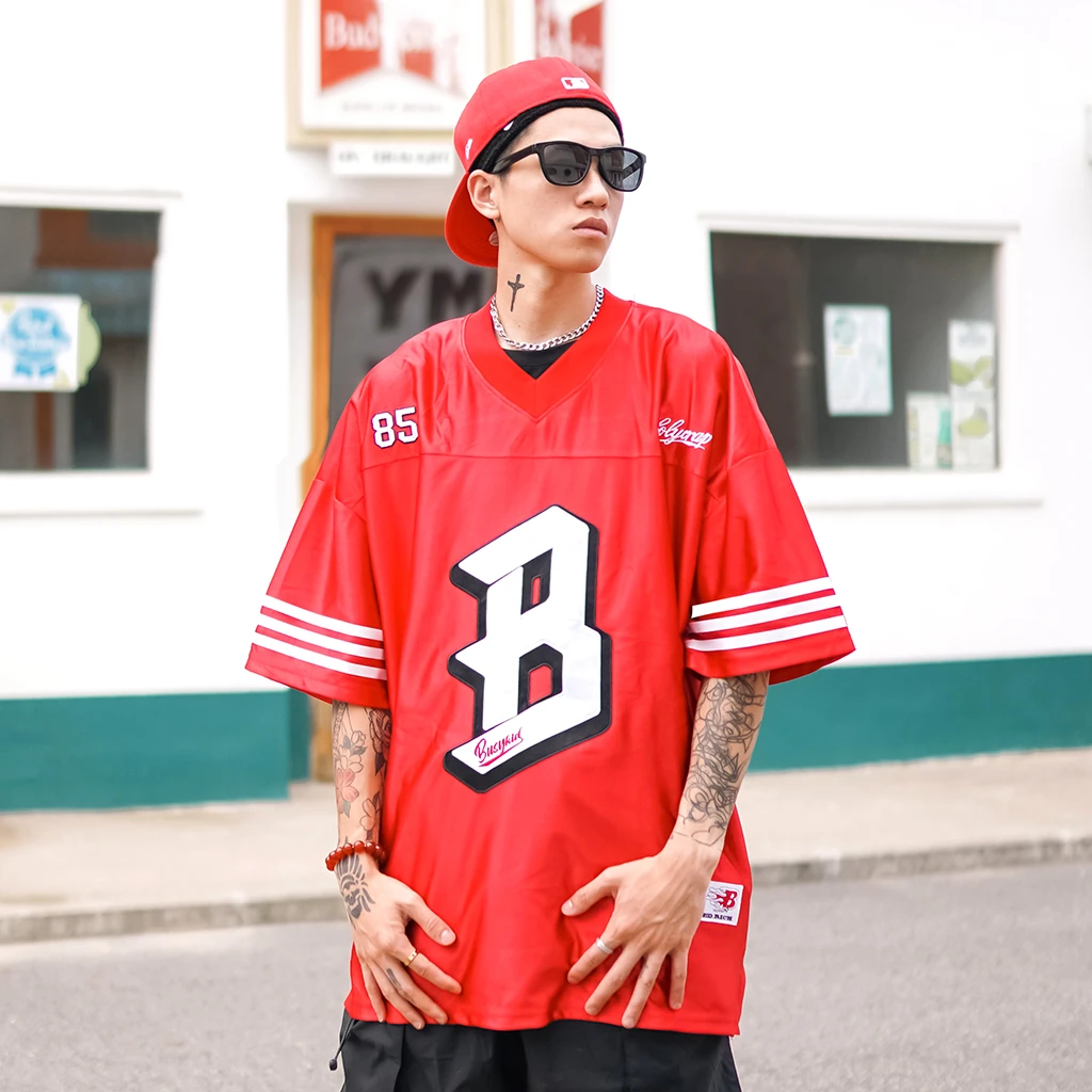 Holycrap嘻哈套头球衣短袖全刺绣丝光面料hiphop街舞宽松T恤半袖
