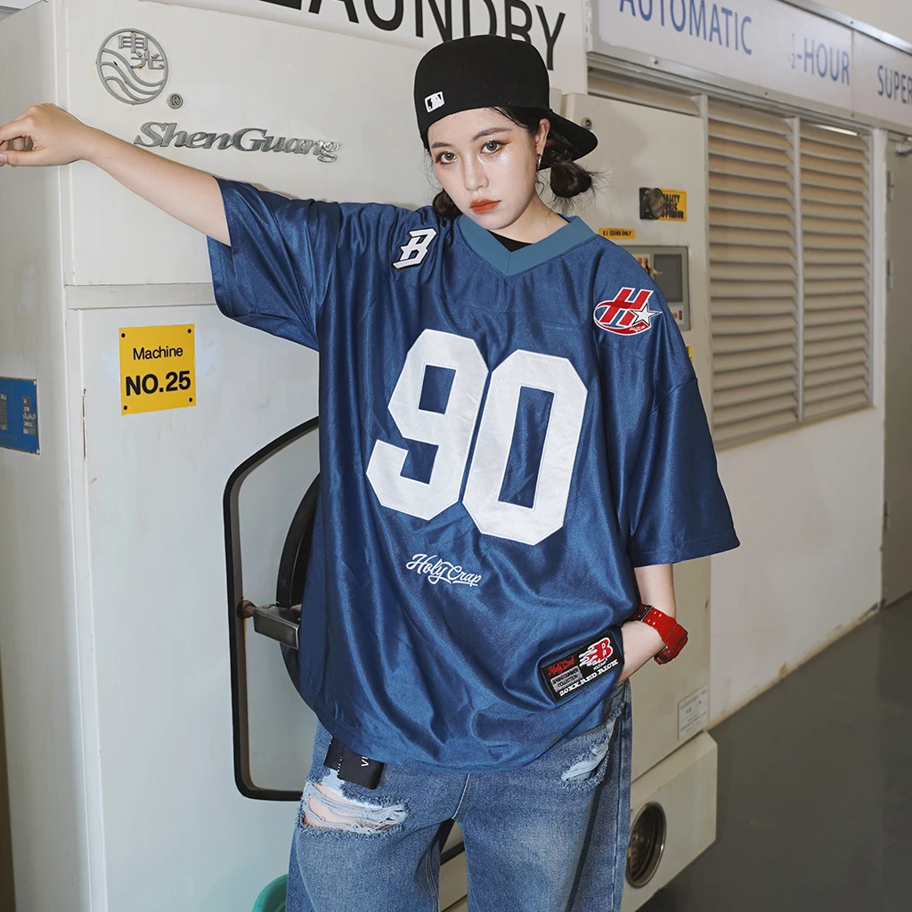 Holycrap嘻哈套头球衣短袖美式西海岸街头hiphop街舞宽松刺绣T恤