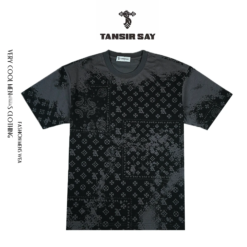 TANSIR SAY8823#夏季新款男装定位印花夏季短袖(男女同款
