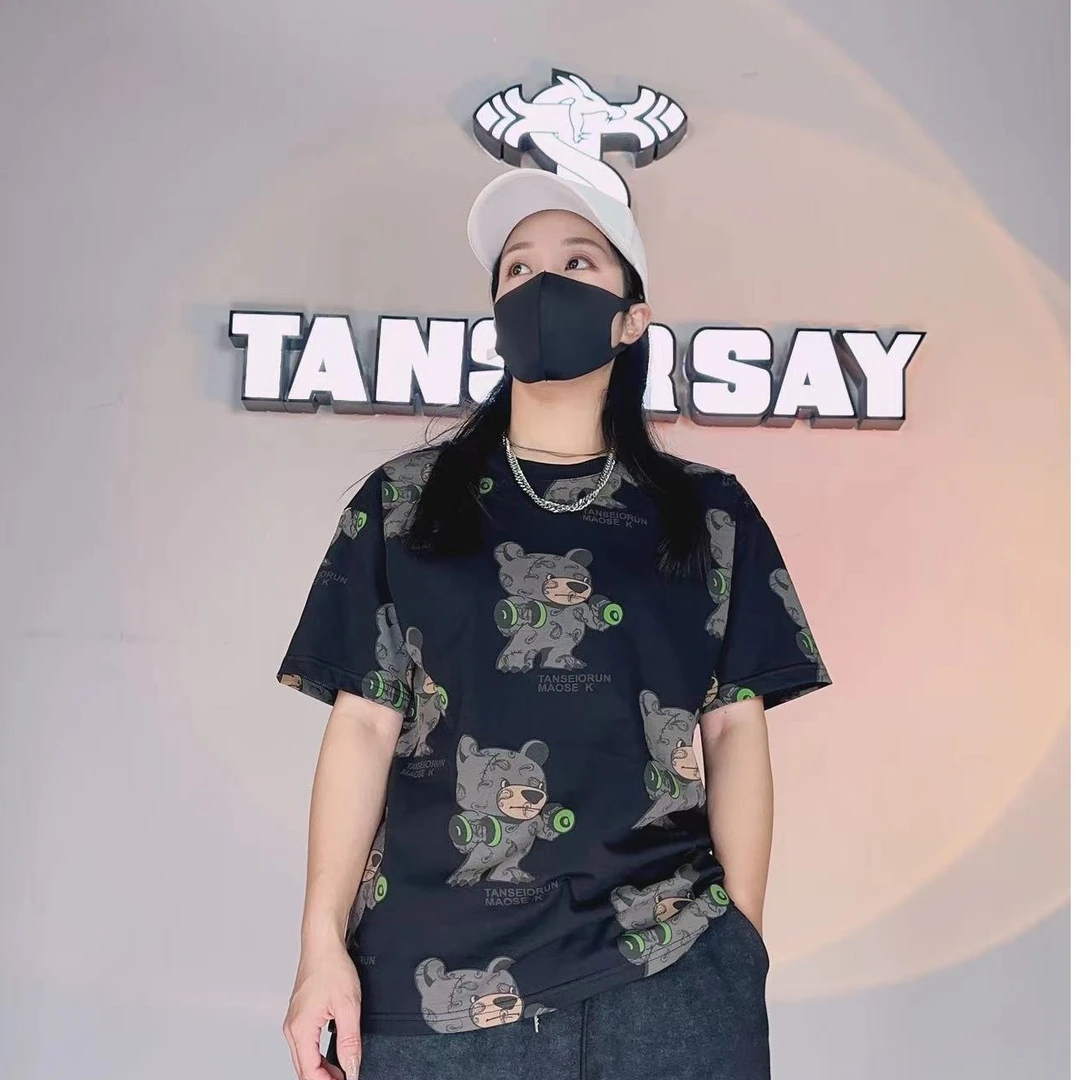 TANSIR SAY夏季新款男装批印夏季短袖宽松潮流卡通