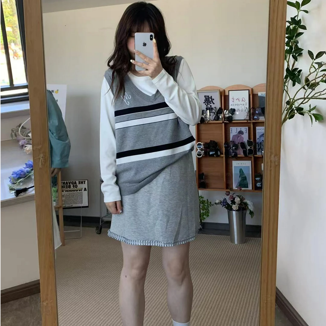 2024秋装胖mm大码女假两件显瘦条纹针织上衣长袖暖糯毛衣71579