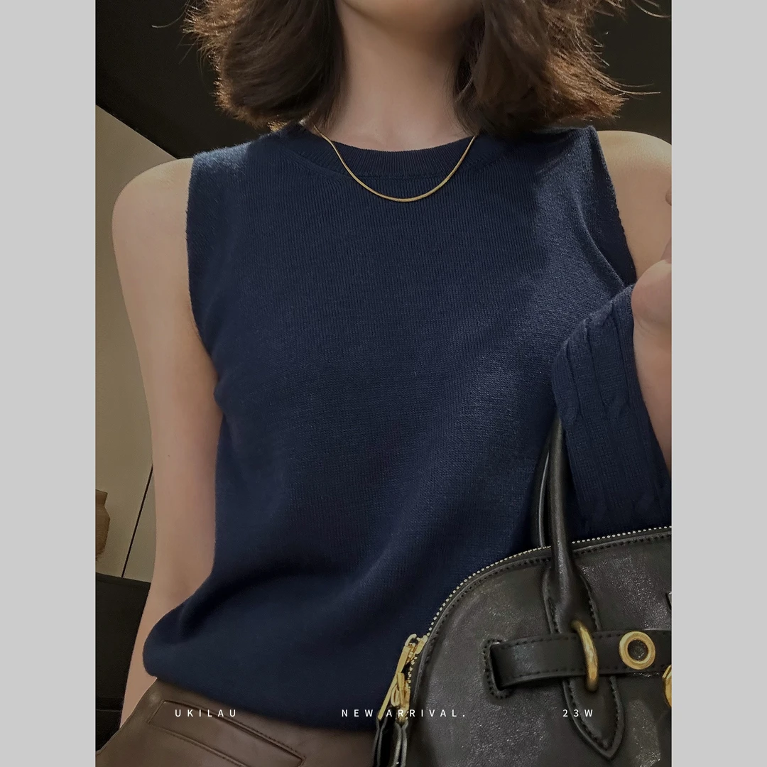 UKILAU英伦背心 秋季新款针织马甲简约圆领无袖宽松背心
