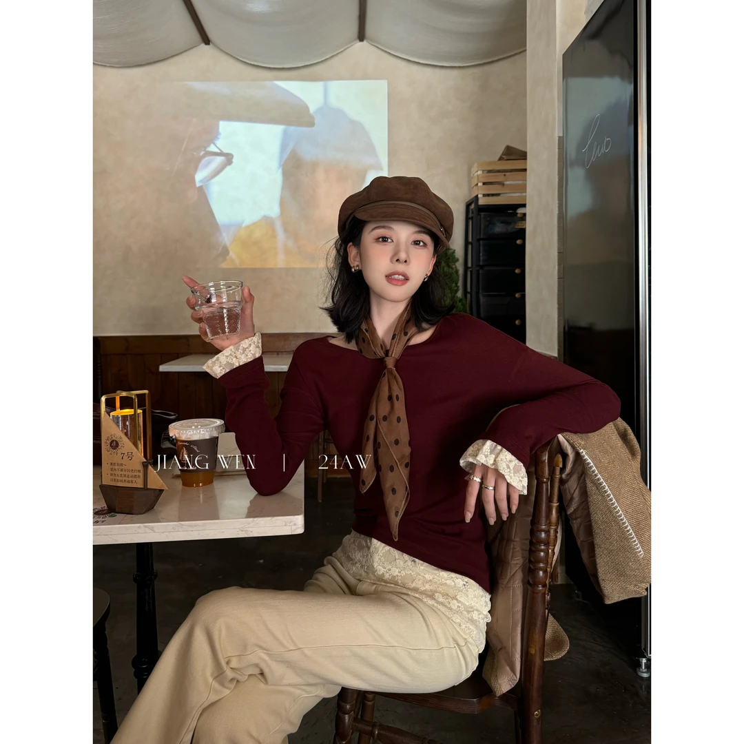 UKILAU【红桃】法式拼接气质复古慵懒随性假两件长袖