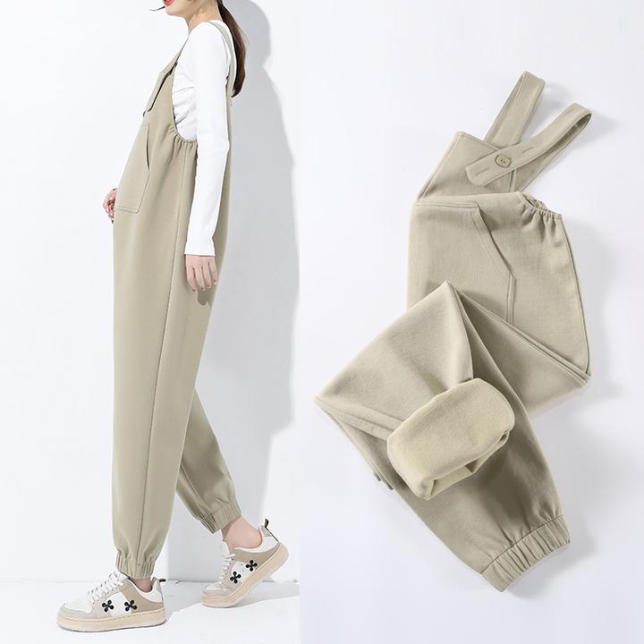 2024秋冬新款孕妇加绒背带裤宽松外穿休闲大码显瘦托腹裤孕妇装