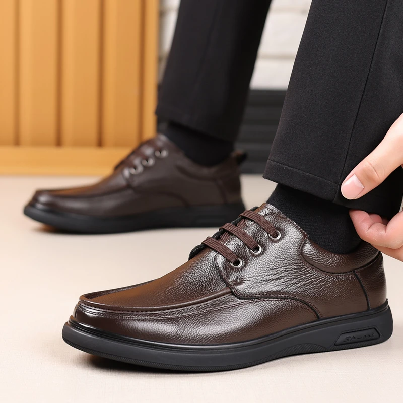 2024新款秋季商务休闲皮鞋男鞋真皮软面皮男士中老年爸爸鞋5688