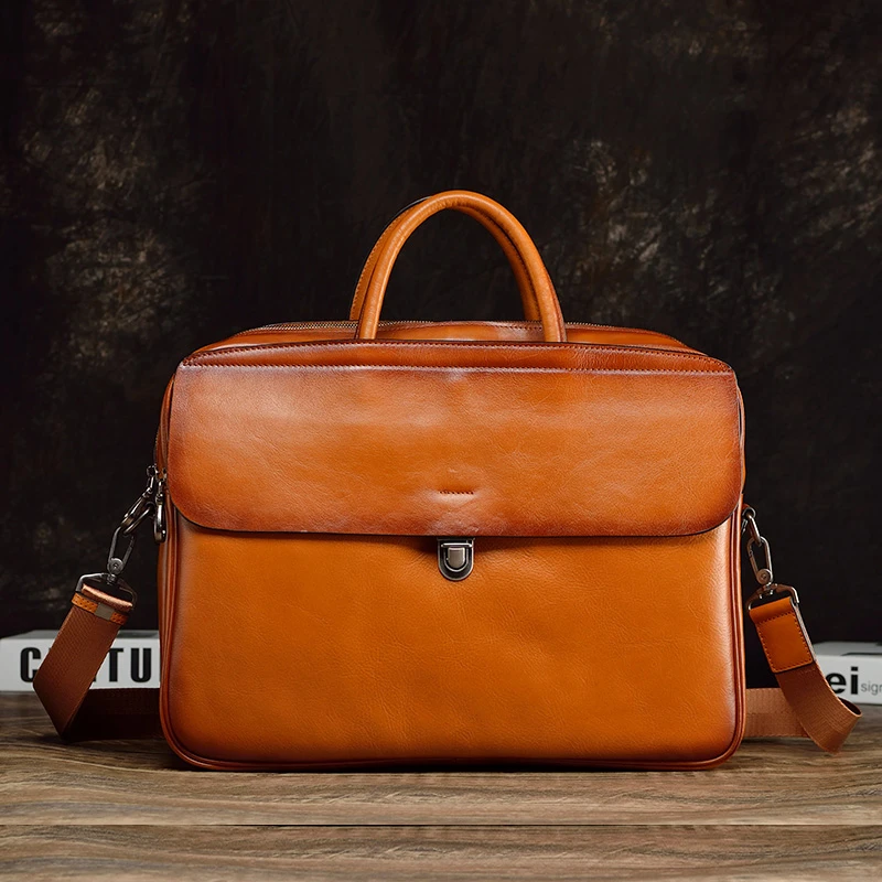 牛皮手提包男包商务公文包欧美时尚单肩斜挎包大容量电脑包背包潮