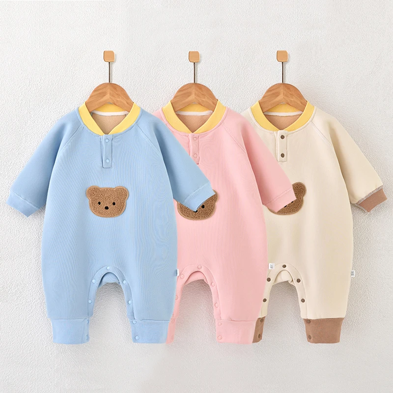 婴儿连体衣加绒加厚秋冬季保暖衣爬服萌娃宝宝潮流哈衣新生儿衣服