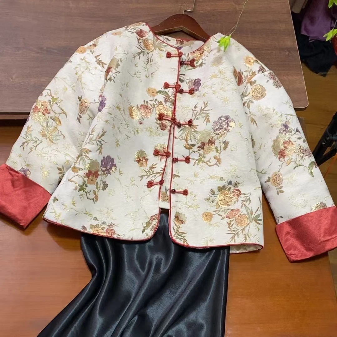 【新中式·醉折枝】秋冬加棉重工圆领薄棉外套 中国风秋冬女小棉袄