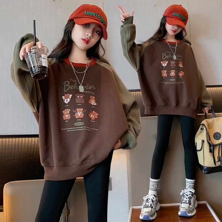 女童卫衣秋冬2024冬季6-12岁15岁中大儿童洋气休闲加绒韩版打底衫