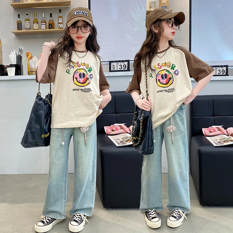 女童短袖牛仔裤套装夏季2024新款中大童6-12岁15岁女孩休闲两件套