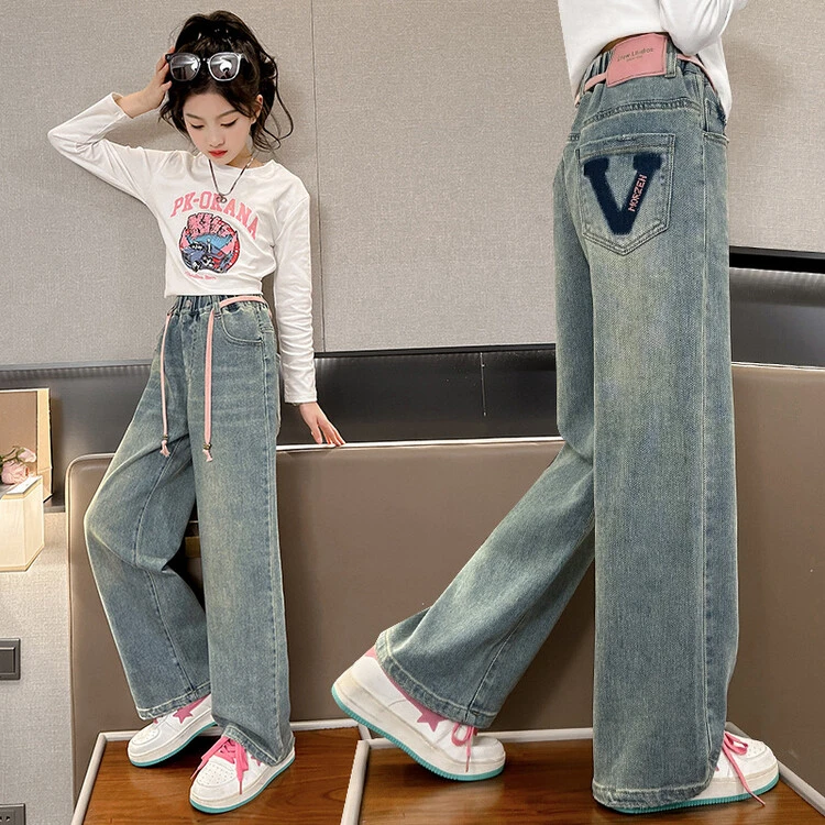 女童裤子韩版春秋6-12岁15岁中大儿童春装2024新款直筒阔腿裤显瘦
