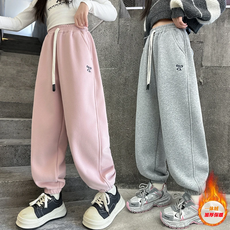 女童裤子加绒休闲裤儿童运动裤冬季6-12岁15岁中大童女孩洋气卫裤