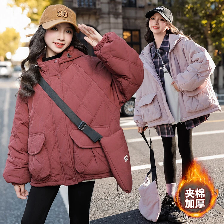 女童夹棉外套冬款洋气中大儿童韩版连帽加厚棉服学生保暖冬装棉袄