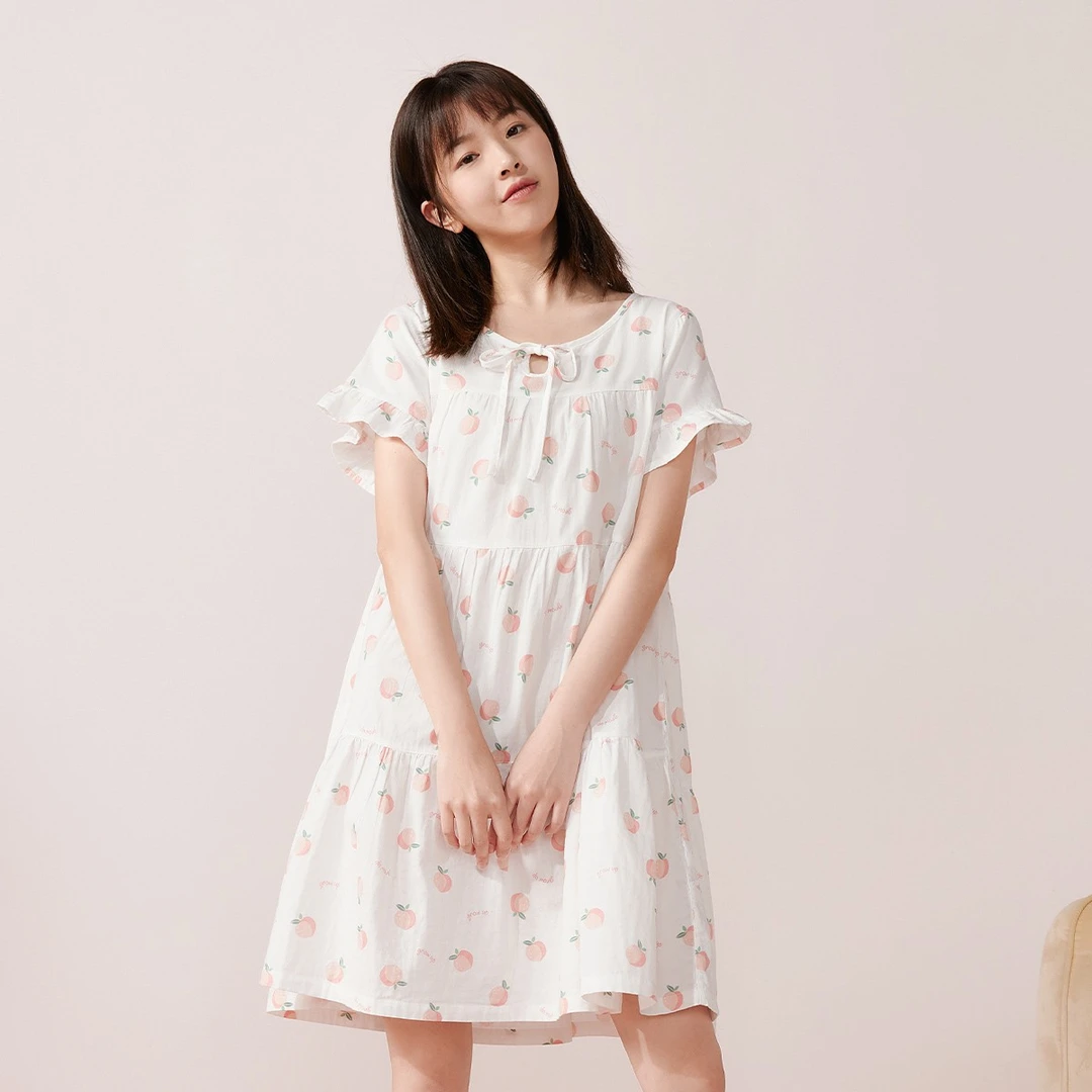 海澜优选女士清新甜美系柔软透气棉质舒适双层纱睡裙