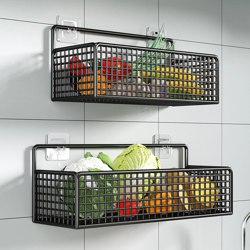 数家珍免打孔厨房置物架葱姜蒜收纳筐壁挂储物篮调料墙上小挂篮