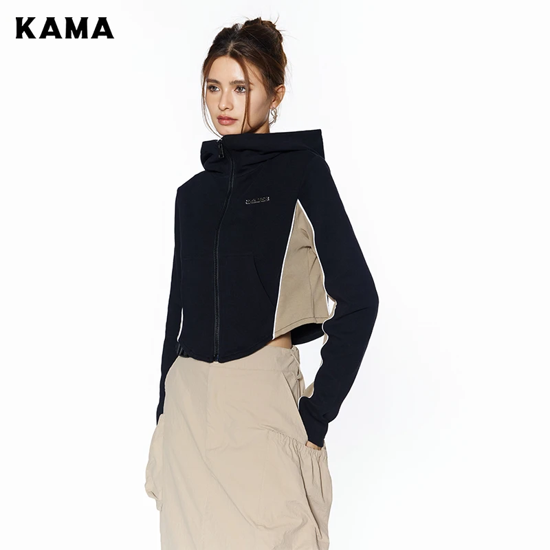 KAMA卡玛2025春季新款辣妹风潮酷复古拼色卫衣7323653