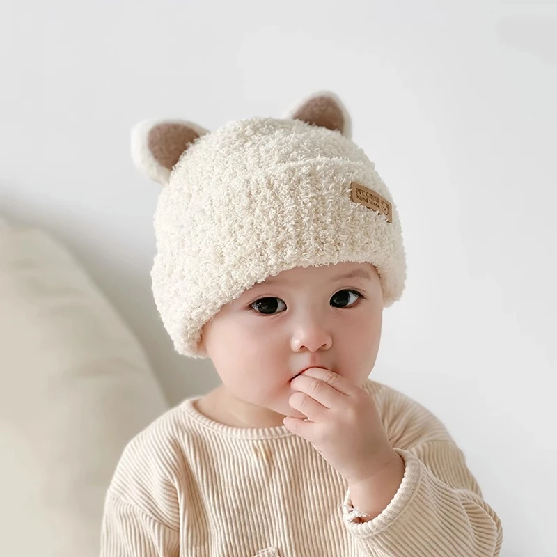 宝宝帽子冬季韩版男女童婴儿毛绒帽针织保暖护耳秋冬款儿童毛线帽