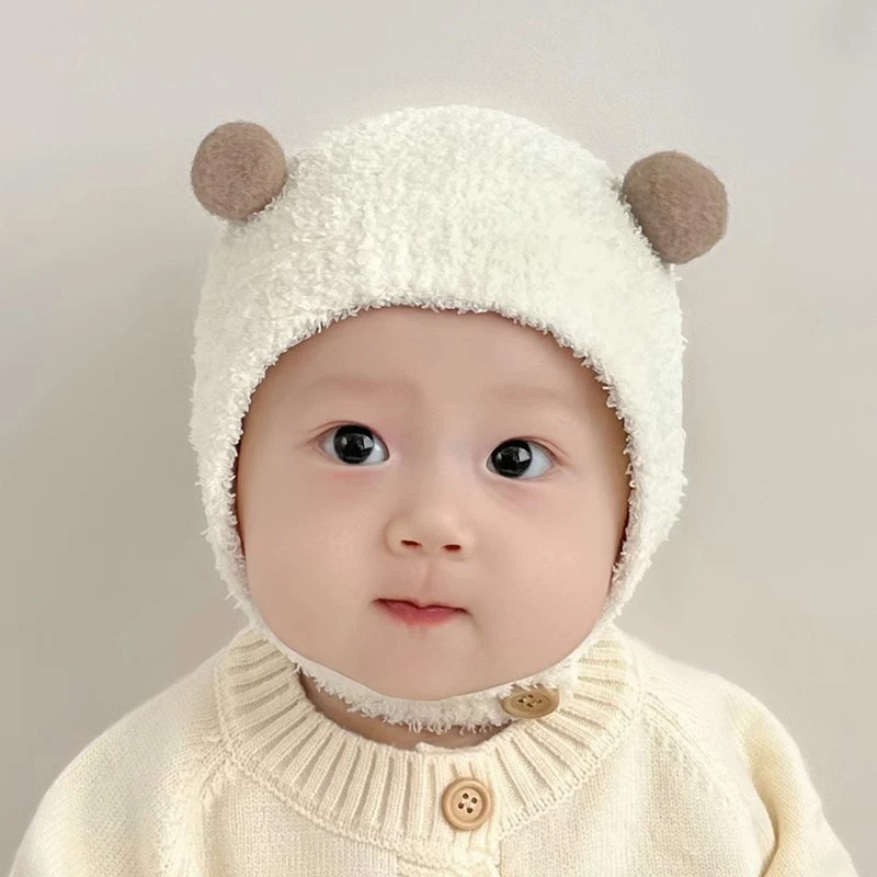 宝宝帽子秋冬款针织毛绒护耳帽婴幼儿包头保暖小月龄男女童套头帽