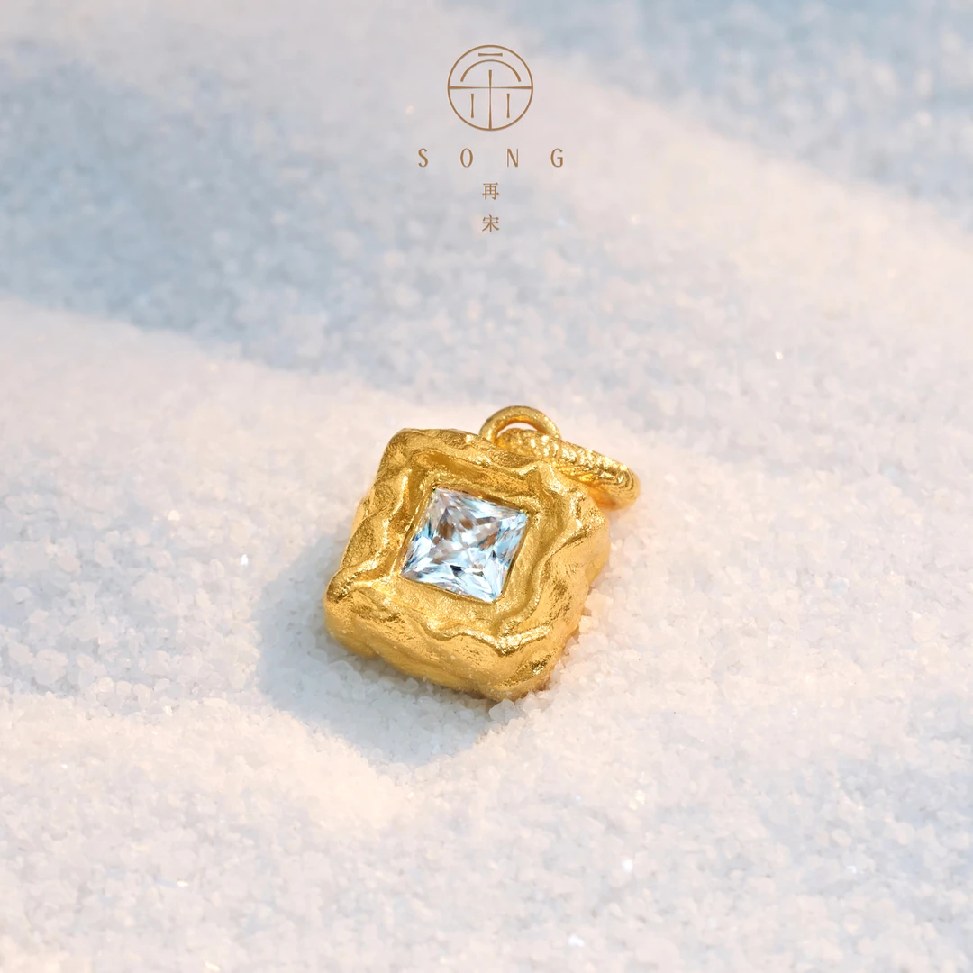 【清平乐・璇玑】华宋珠宝足金999手工锤纹莫桑时尚古法黄金吊坠
