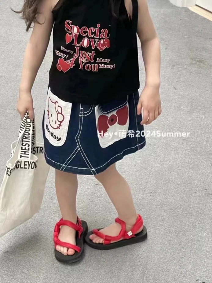 MX-203-儿童女童时尚亲子休闲夏季韩版印花卡通牛仔裙