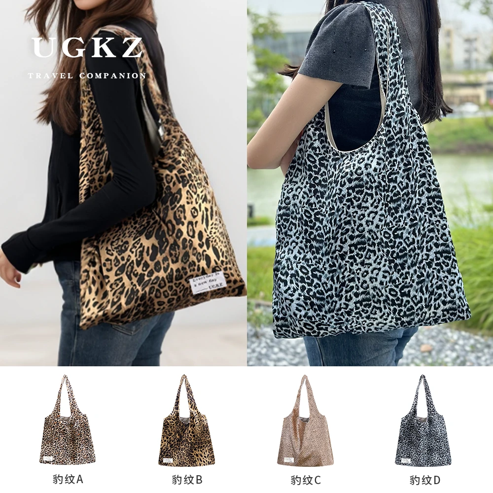 七夕UGKZ妈咪包豹纹绸缎款大容量可手提单肩帆布包liberty含拉链