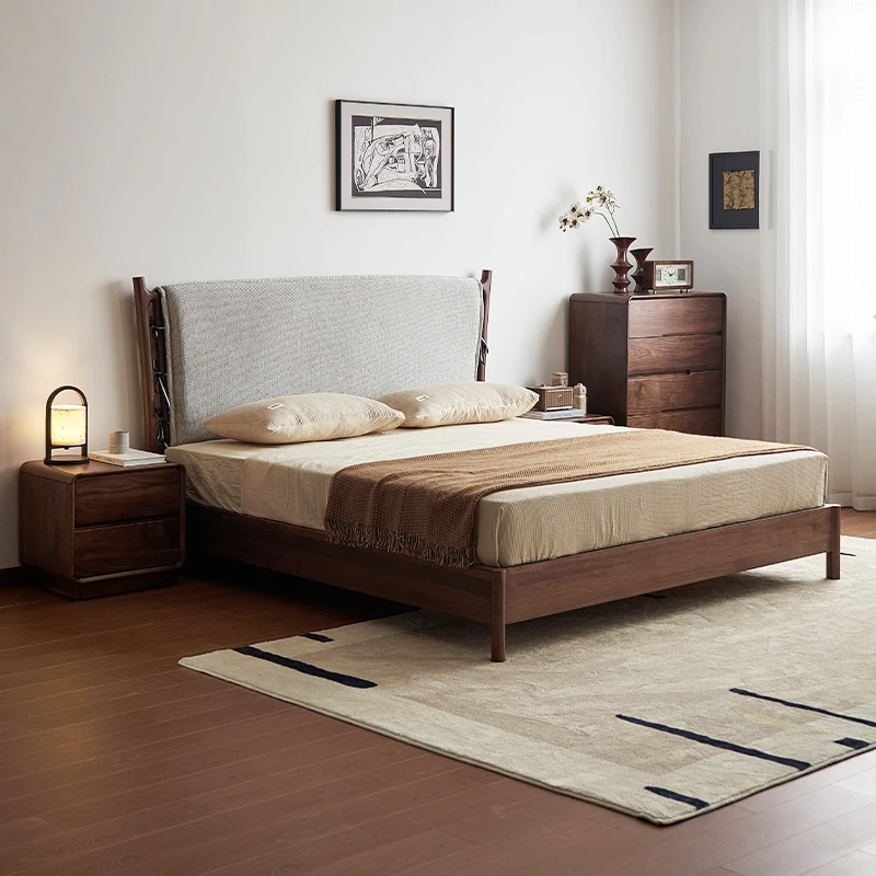 梵而北美黑胡桃木实木床侘寂中古风双人床家具主卧日暮双人床