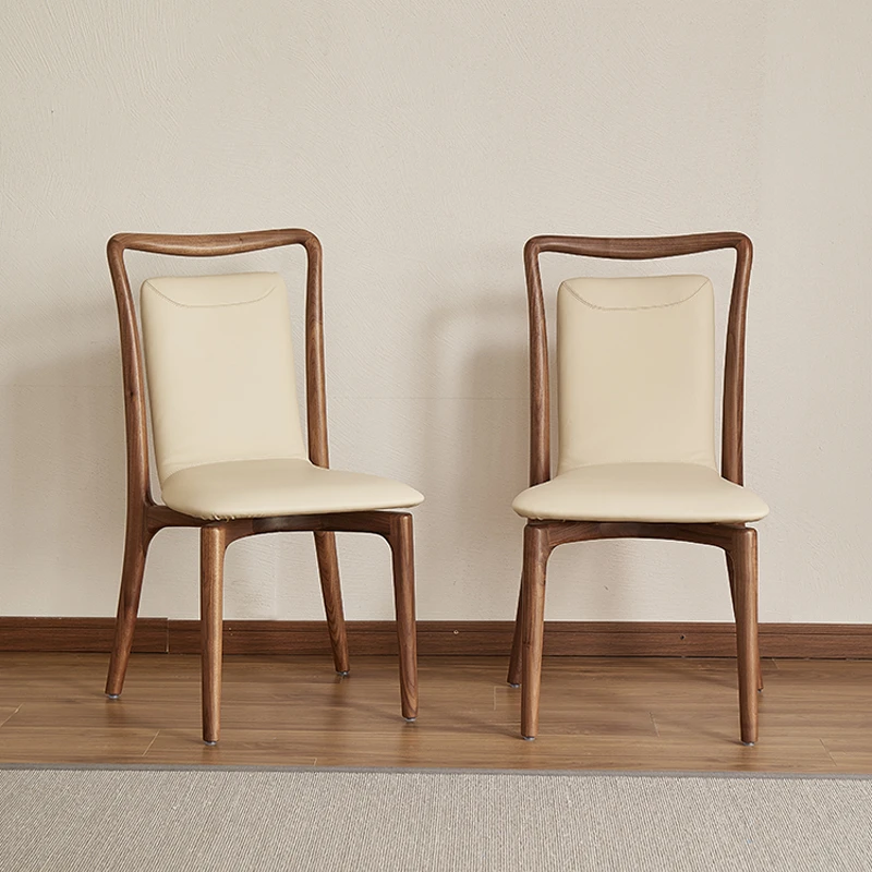 黑胡桃木椅子意式极简书椅软包靠背休闲椅家用吃饭简约优雅椅