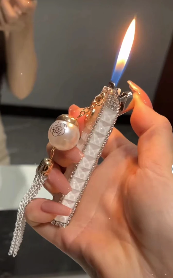 纯手工贴钻流苏明火打火机重工精致仙女气质网红轻奢个性满钻礼物