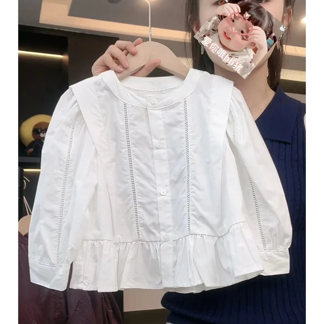 Q【现货】阿卷秋装韩版儿童法式气质百褶边休闲长袖衬衫MPG5169