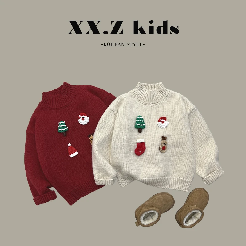 【现货】阿卷冬装儿童可爱圣诞氛围软糯保暖套头毛衣SJ2259
