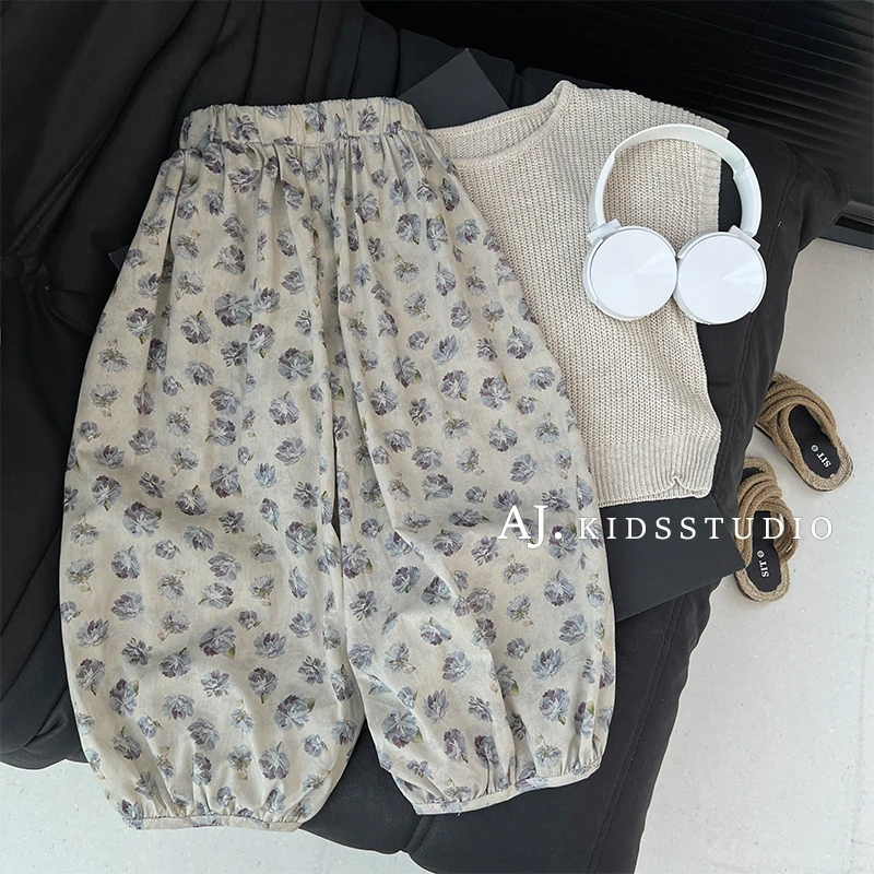 Q【现货】阿卷夏装儿童韩版森系复古碎花洋气百搭休闲裤MPG4623