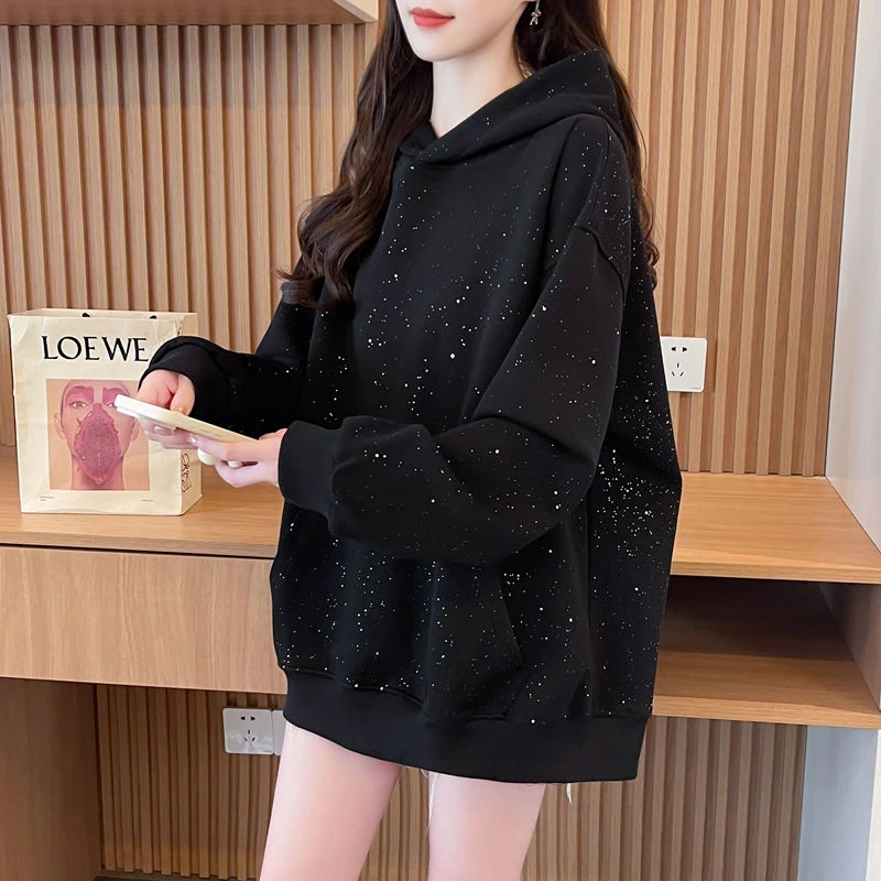 美式复古潮牌满天星情侣连帽卫衣秋冬新款大码300斤宽松加绒上衣