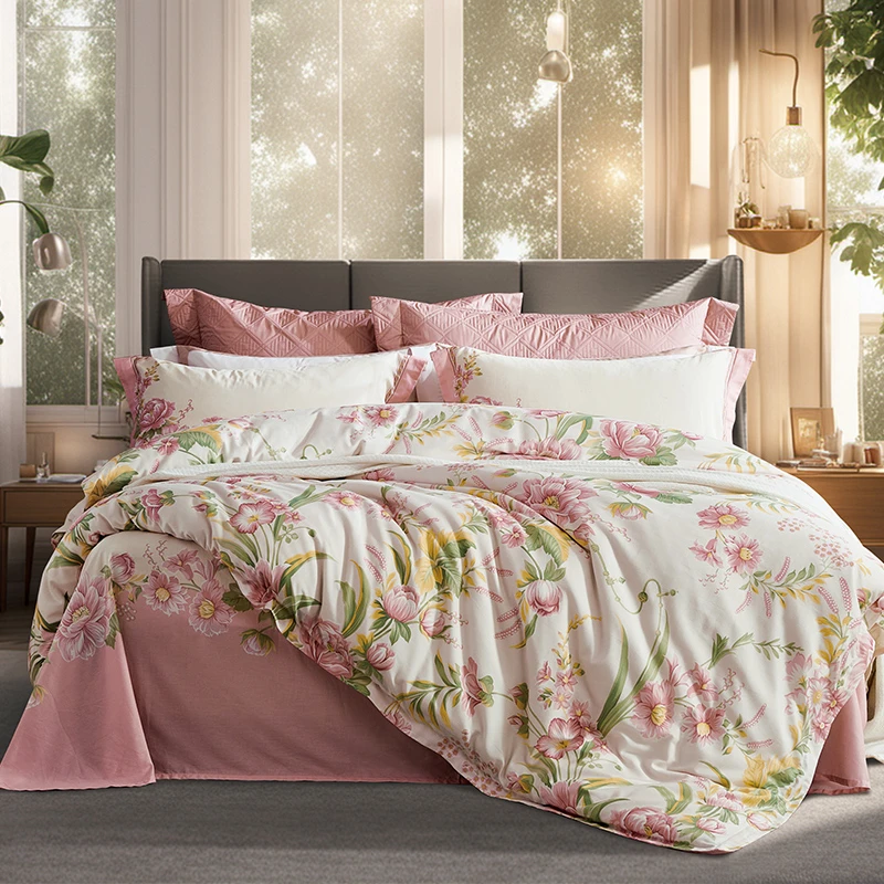 【专柜同款】富安娜轻奢细绒棉简约印花欧式舒适四件套繁花夜