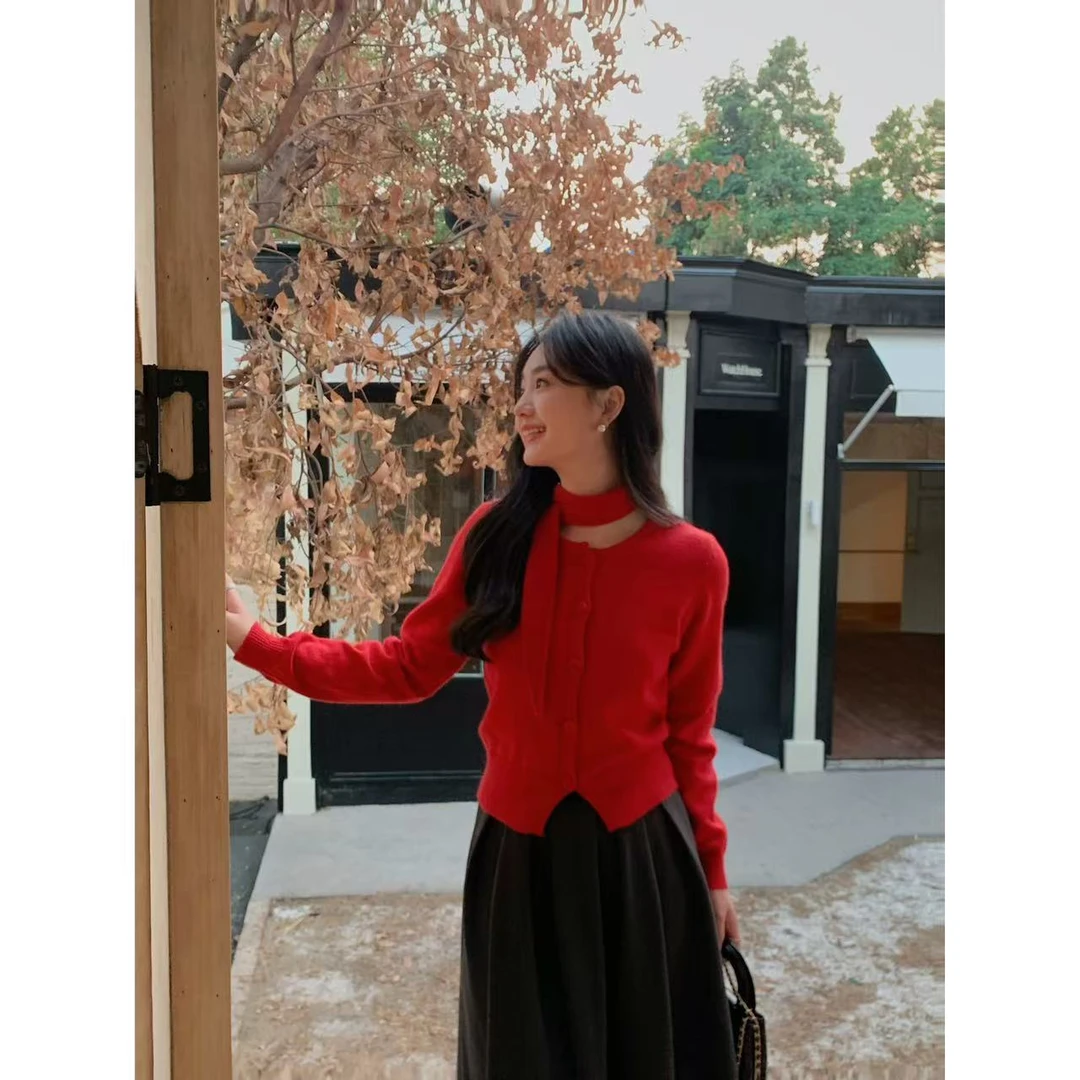 LaceyToDitto 11/10 【杜乐丽】设计感飘带针织开衫