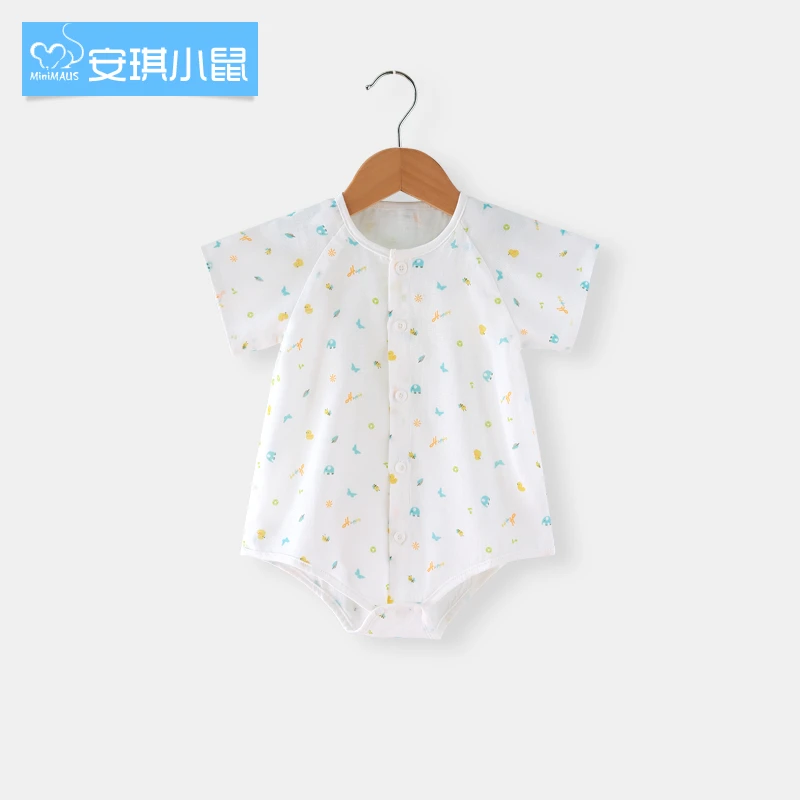 夏薄款婴儿连体衣纯棉纱布短袖三角哈衣宝宝包屁衣空调服睡衣夏装