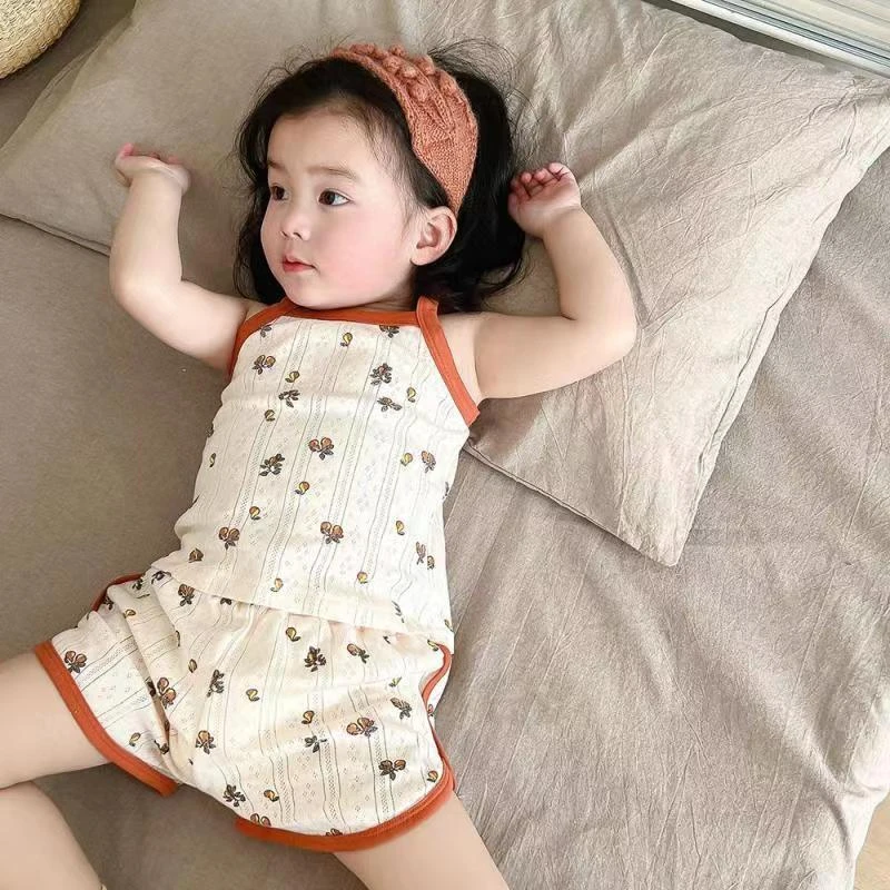 儿童睡衣夏季透气薄款男女童吊带背心套装婴儿衣服纯棉宝宝家居服
