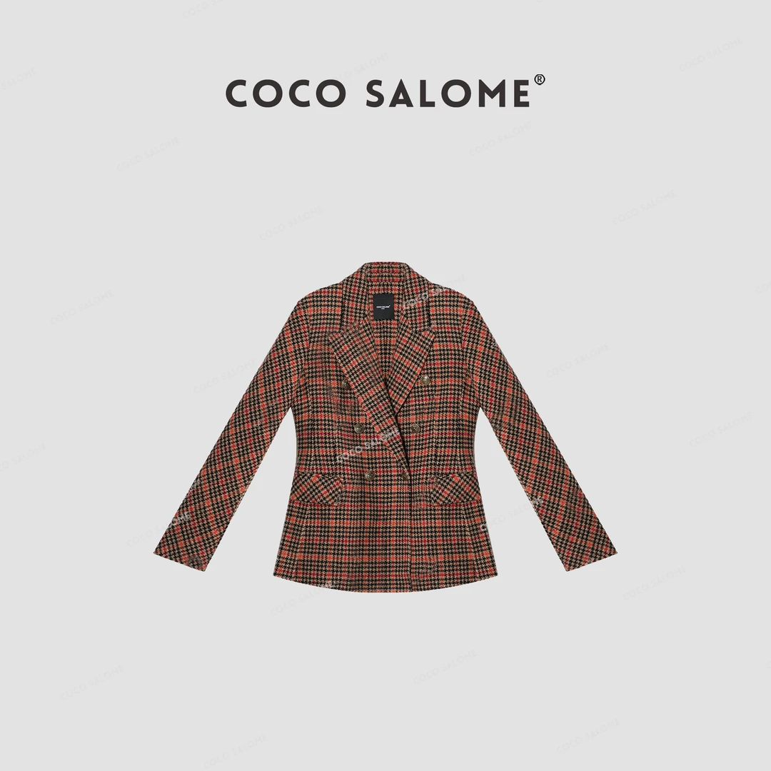 COCO SALOME①【千鸟格】秋冬季复古美拉德轻奢女装西装外套1108
