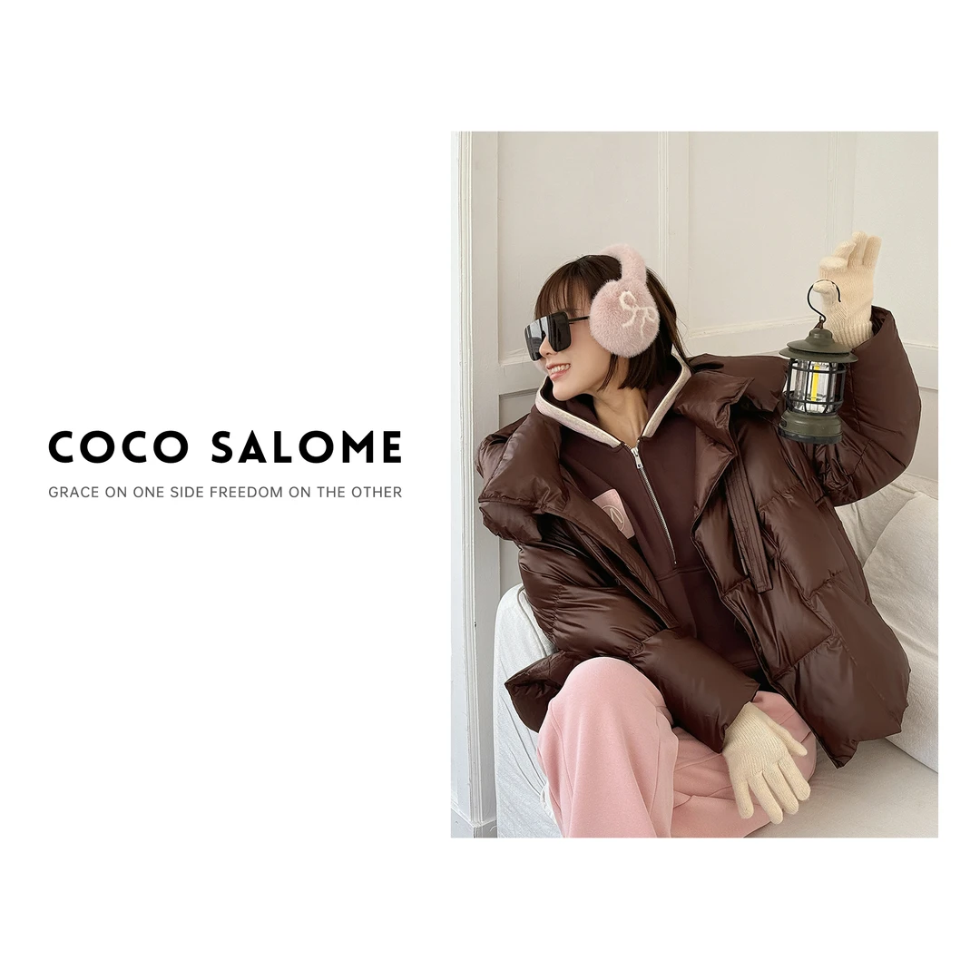 COCOSALOME①【科鲁达】冬季穿搭方格茧型洋气装白鹅绒羽绒服0564