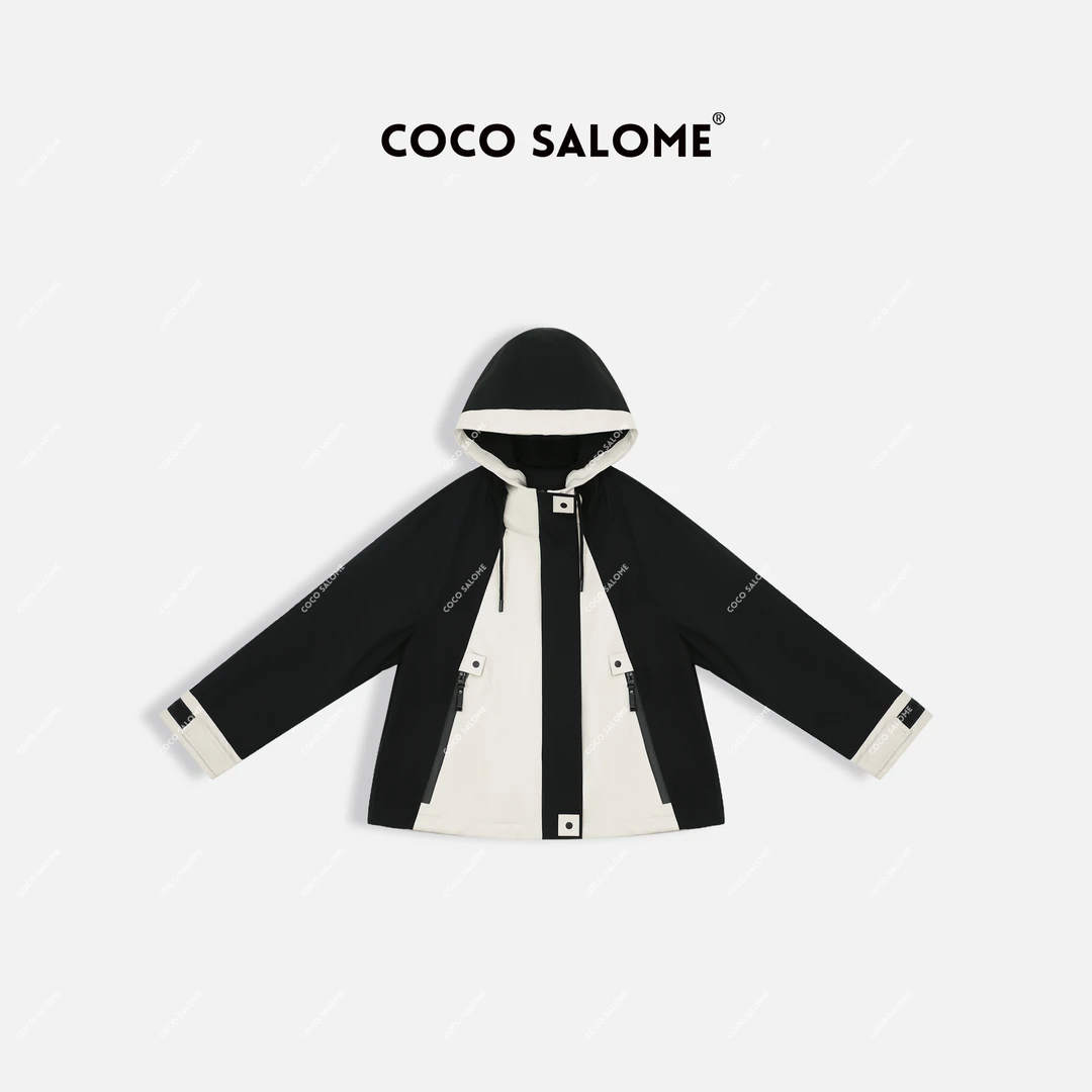 COCO SALOME① 彬彬【挪威港】绵羊皮2024秋冬新款撞色连帽外套3089