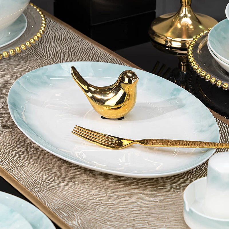 云锦万里12英寸月光鱼盘高温釉下彩景德镇骨瓷餐具陶瓷盘中式盘子