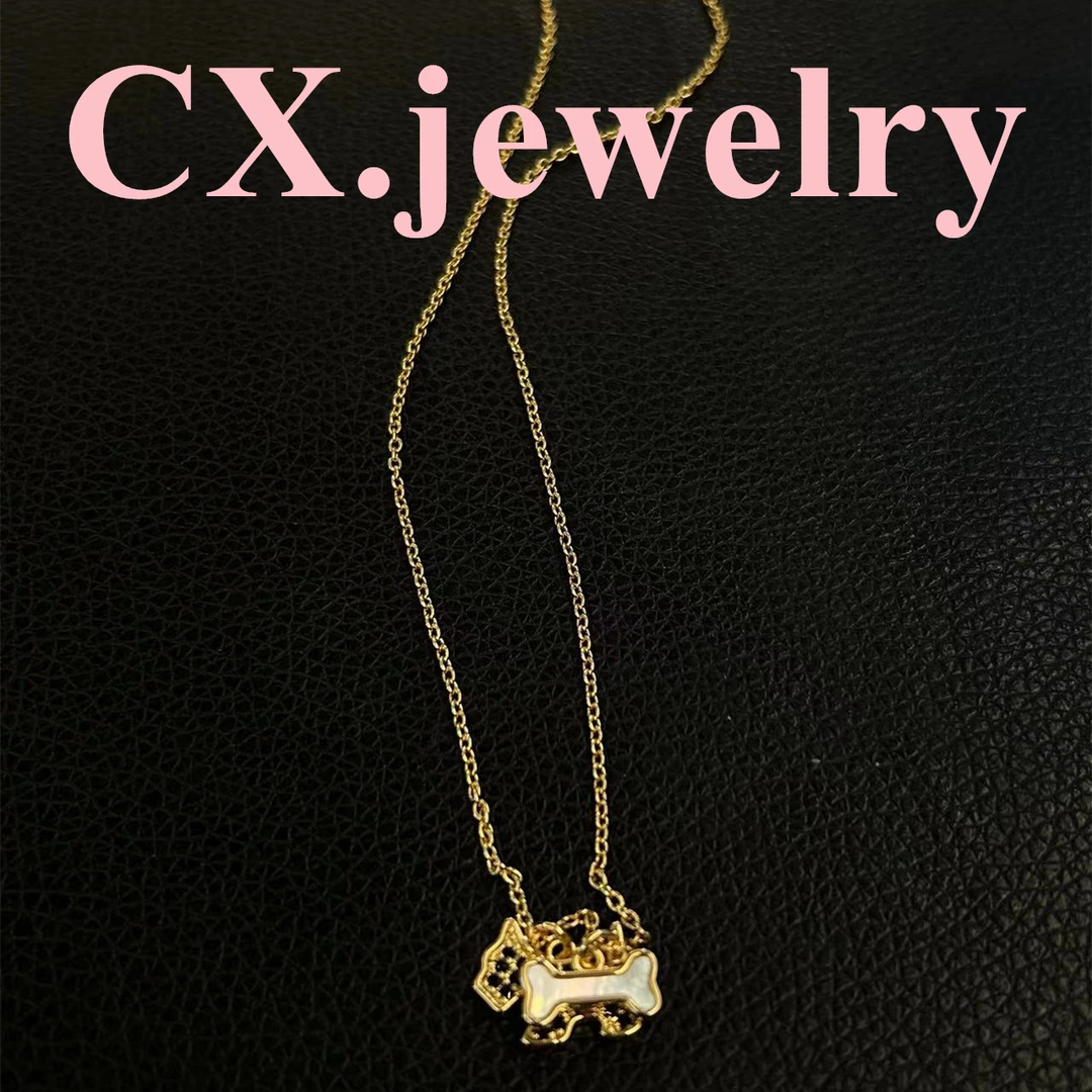 铜合金项链 金色骨头小狗项链3052