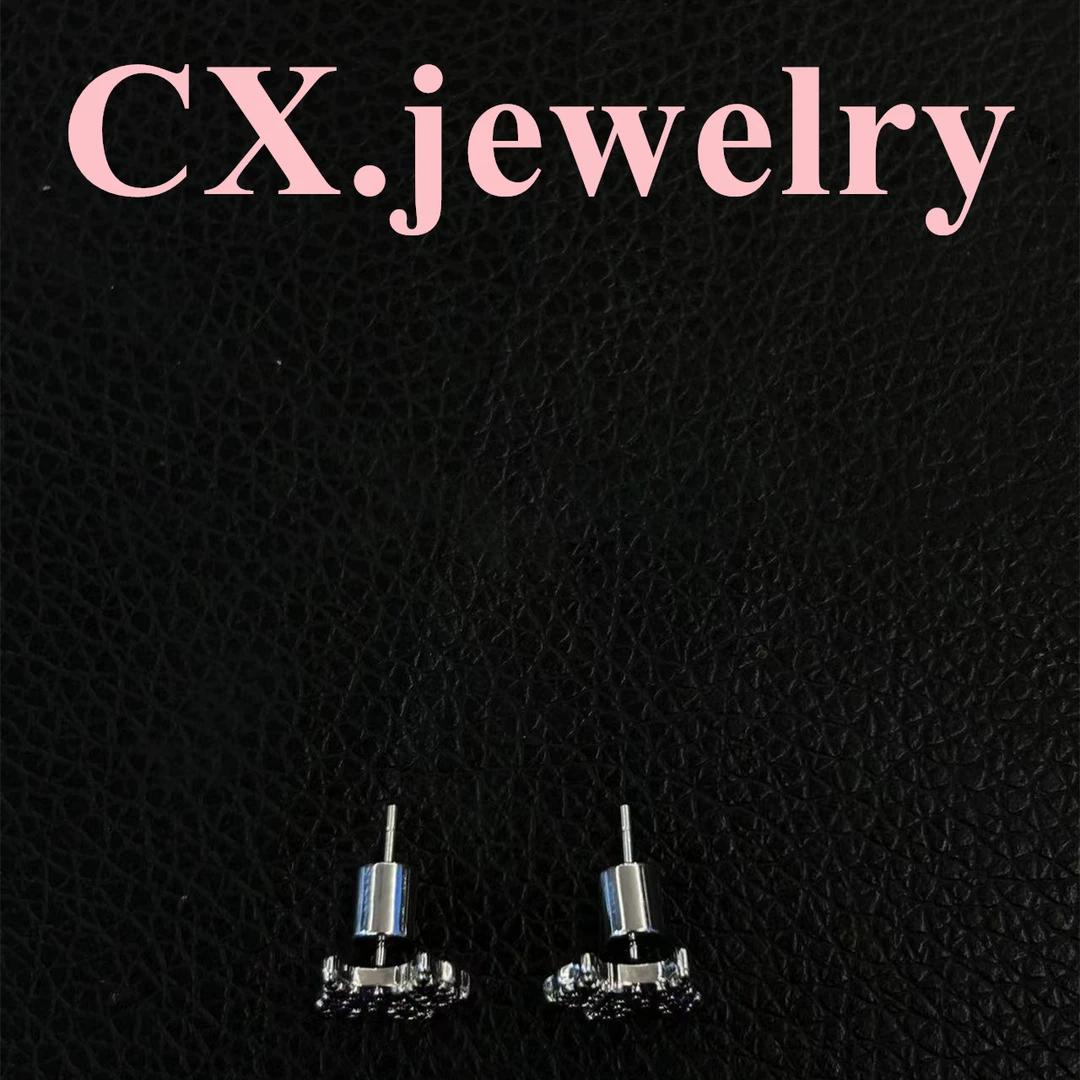 铜合金合成锆石耳饰 银色紫锆小狗耳钉6076