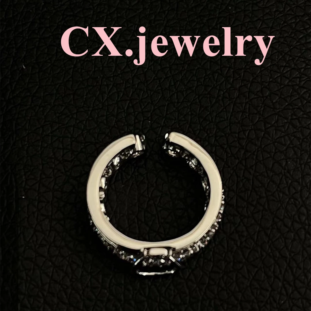 铜合金合成锆石戒指 银色双层土星戒指2046