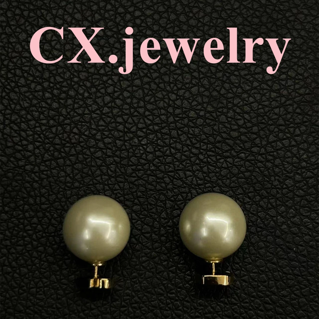 铜合金仿珍珠耳饰 白色珠珠前后6014