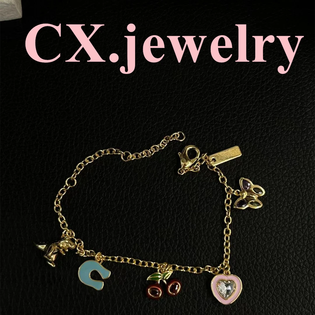 铜合金合成锆石手链  爱心多吊坠手链3041